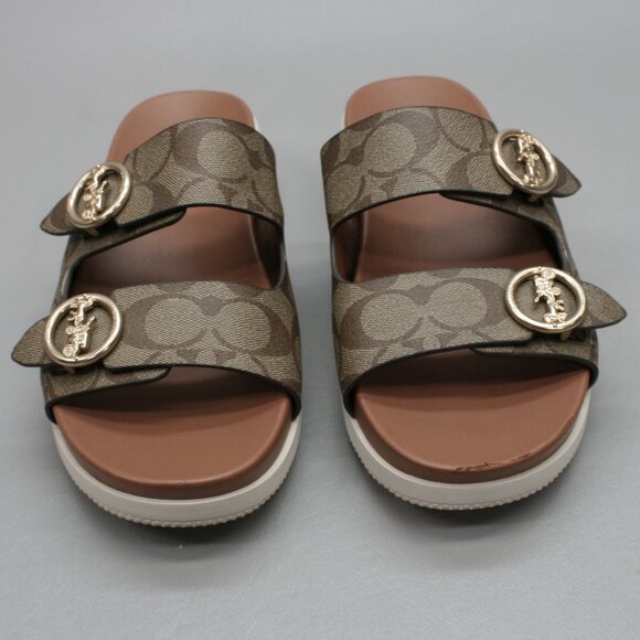 Coach Ladies 8 Gable Khaki/Saddle Signature Platform Slides Mules Sandals Shoes - Picture 5 of 12